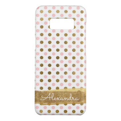 Pink, White and Gold Foil Polka Dot Name Case-Mate Samsung Galaxy S8 Case