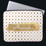Pink, White and Gold Foil Polka Dot Name Laptop Sleeve<br><div class="desc">Pink,  White and Faux Gold Foil Polka Dot Pattern with Gold Paint Stripe Elegant Monogram Computer Case. This case can be customized to include your full name with a beautiful handwritten white script.</div>