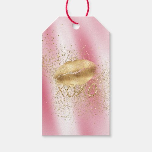 Pink White and Gold Lips Kiss Gold Glitter XOXO Gift Tags