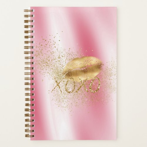 Pink White and Gold Lips Kiss Gold Glitter XOXO Notebook