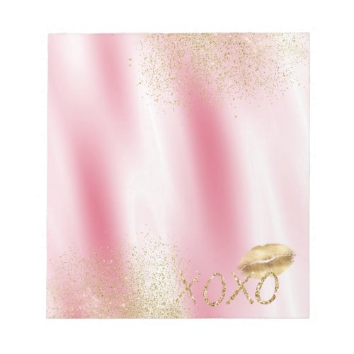 Pink White and Gold Lips Kiss Gold Glitter XOXO Notepad