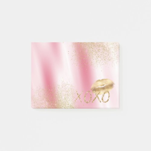Pink White and Gold Lips Kiss Gold Glitter XOXO Post_it Notes
