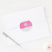 Pink, White, and Gray 1.5" Round Wedding Sticker (Envelope)