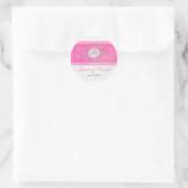 Pink, White, and Gray 1.5" Round Wedding Sticker (Bag)