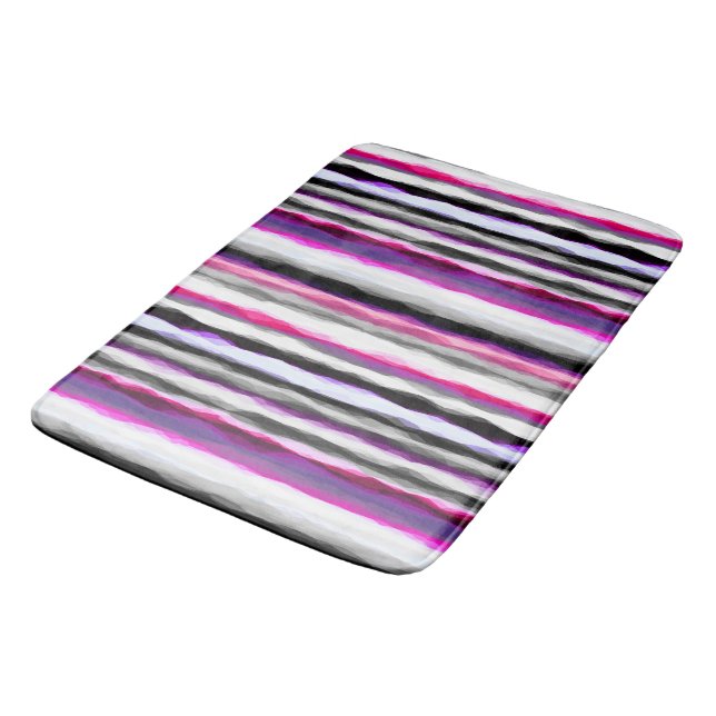 Pink, White and Gray Abstract Stripes Bath Mat (Angled)