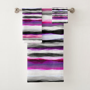 Pink, White and Gray Abstract Stripes Bath Towel Set