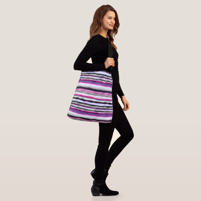 Pink, White and Gray Abstract Stripes Crossbody Bag (On Model)