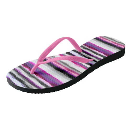 Pink White and Gray Abstract Stripes Flip Flops