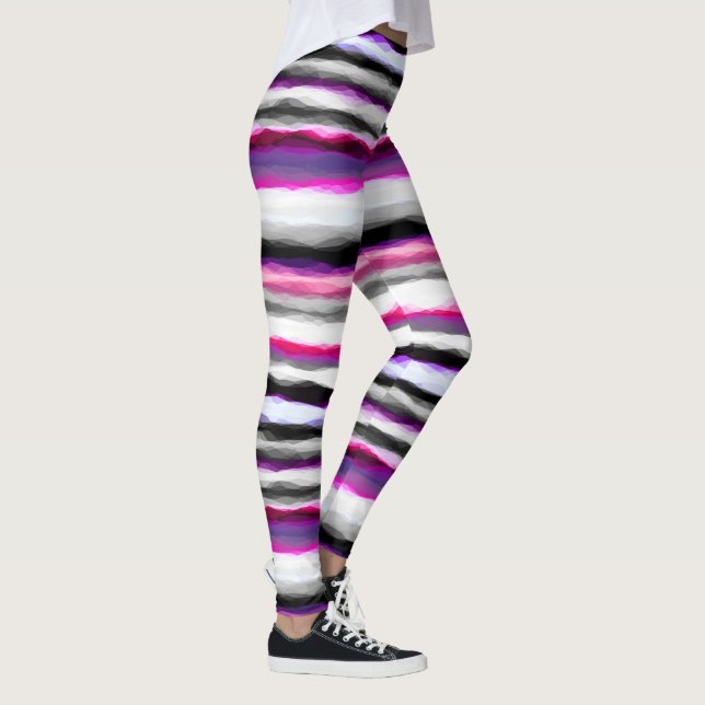 Pink, White and Gray Abstract Stripes Leggings (Right)