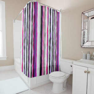 Pink, White and Gray Abstract Stripes Shower Curtain