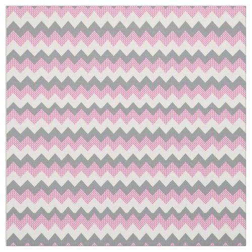 Pink White and Gray Chevron Pattern Fabric