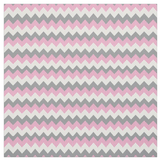 Pink, White and Gray Chevron Pattern Fabric (Swatch)