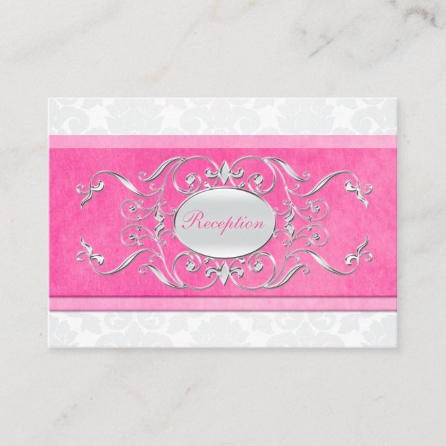 Pink, White, and Gray Damask Enclosure Card (Front)