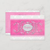 Pink, White, and Gray Damask Enclosure Card (Front/Back)