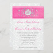 Pink, White, and Gray Damask Monogram Invite (Front/Back)