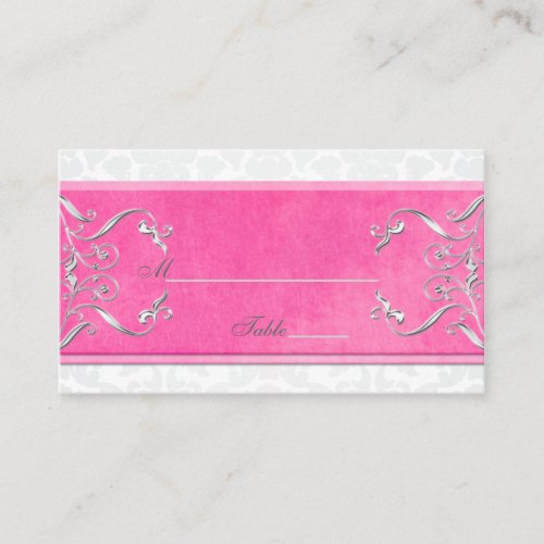 Pink, White, and Gray Damask Placecards Business Cards