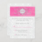 Pink, White, and Gray Damask Reply Card (Front/Back)