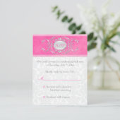 Pink, White, and Gray Damask Reply Card (Standing Front)