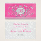 Pink, White, and Gray Damask Wedding Favor Tag (Front & Back)