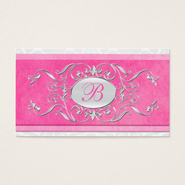 Pink, White, and Gray Damask Wedding Favor Tag (Front)