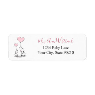 Pink, White and Gray Elephant Baby Shower Label