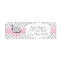 Pink, White and Gray Elephant Baby Shower Label