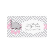 Pink, White and Gray Elephant Baby Shower Label