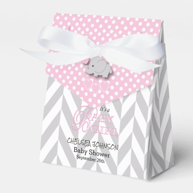 Pink, White and Gray Elephant Favor Boxes (Front Side)