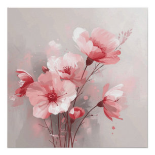 Pink, White, and Gray Florals Poster