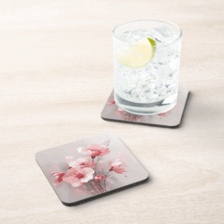 Pink, White, and Gray Foral Beverage Coaster