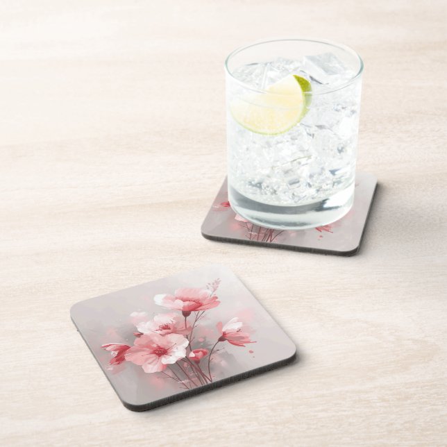 Pink, White, and Gray Foral Beverage Coaster (Right Side)