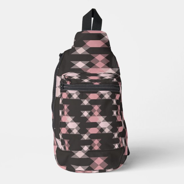 pink white and gray geometric sling bag (Front)