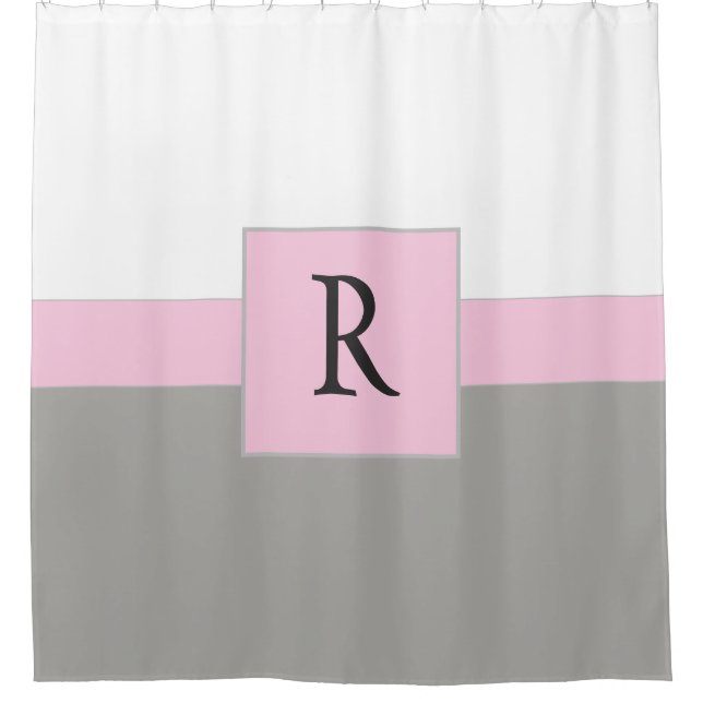 Pink White and Gray Monogram Charm Shower Curtain (Front)