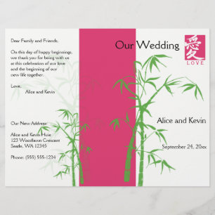 Pink, White, and Green Bamboo Wedding Program