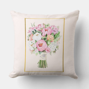 Pink, White and Green Floral Bouquet Throw Pillow