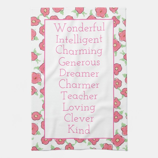 Pink white and green kitchen towel (Vertical)