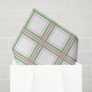 Pink, White and Green Plaid Patterned Tissue Paper