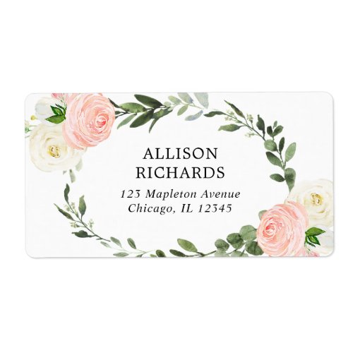 Pink white and greenery floral label