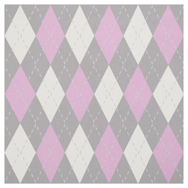 Pink Gray Argyle Pattern Fabric