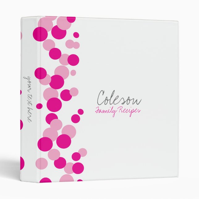 Pink, White and Grey Bubbles Pattern Recipe Binder (Front/Spine)