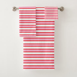Pink, White and Red Stripes Bath Towel Set