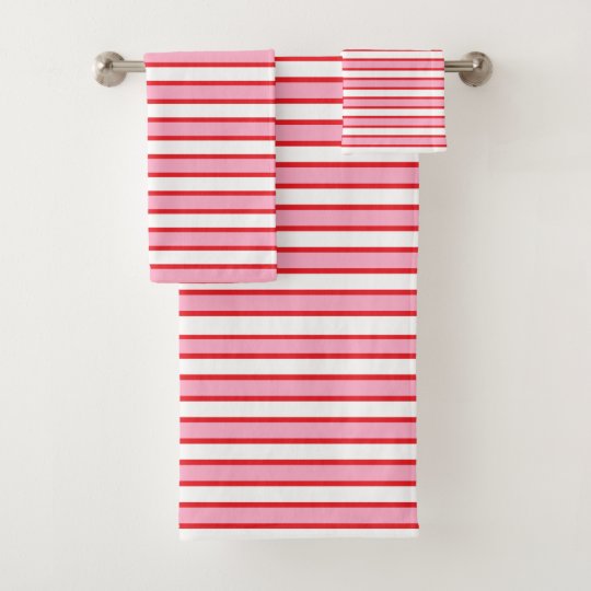 Pink, White and Red Stripes Bath Towel Set
