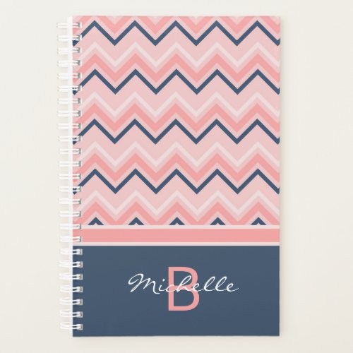 Pink White and Steel Blue Personalized Monogram Planner