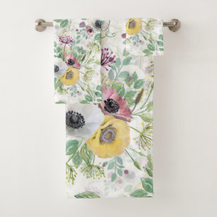 Pink, white and yellow anemones. bath towel set
