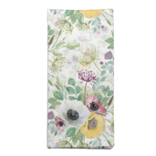 Pink, white and yellow anemones. cloth napkin