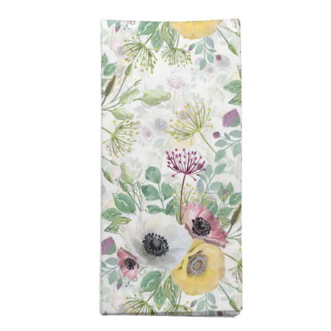 Pink, white and yellow anemones. cloth napkin (Folded)