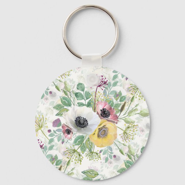 Pink, white and yellow anemones. keychain (Front)