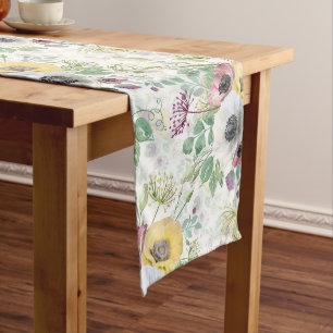Pink, white and yellow anemones. long table runner