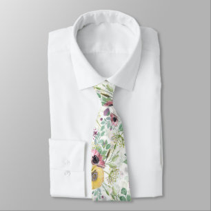 Pink, white and yellow anemones. neck tie