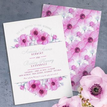 Pink White Anemone Floral Watercolor Wedding  Foil Invitation by mylittleedenweddings at Zazzle